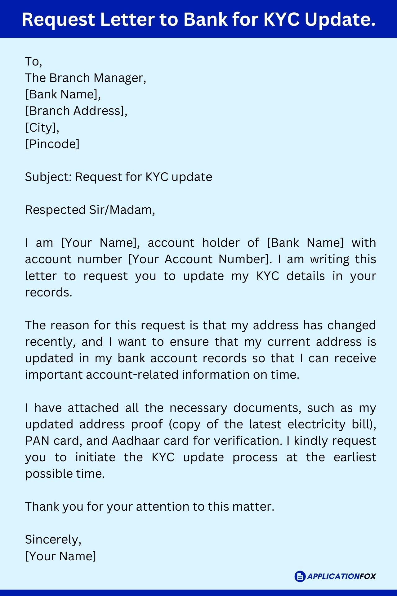 application letter for kyc update in sbi bank