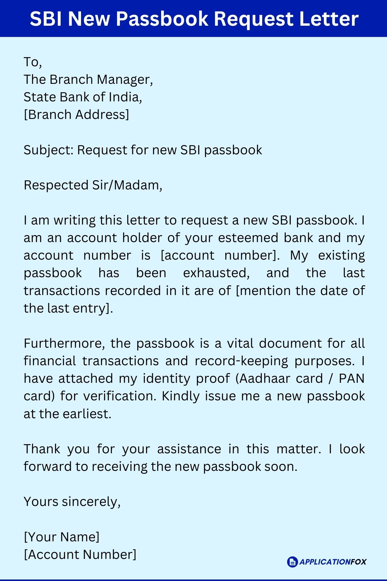 application letter to new passbook