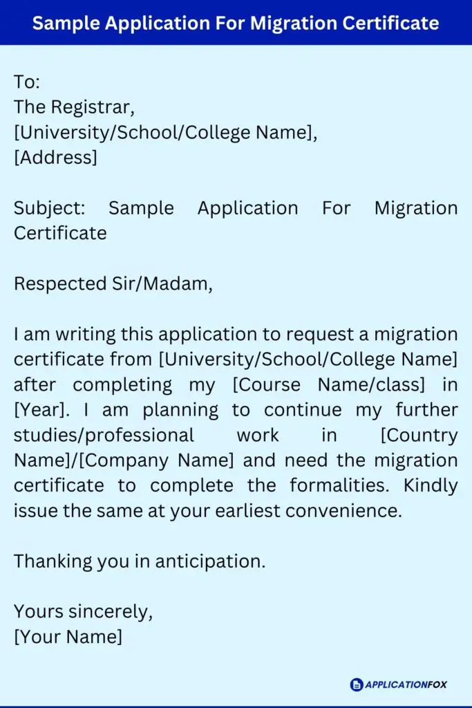 Sample Application For Migration Certificate