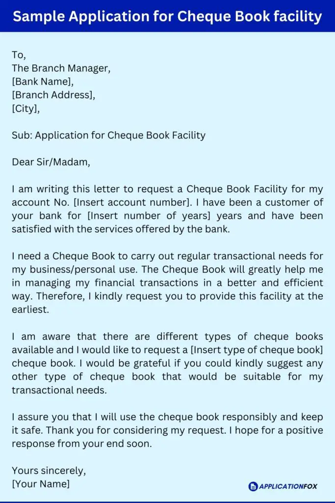Sample Application for Cheque Book facility