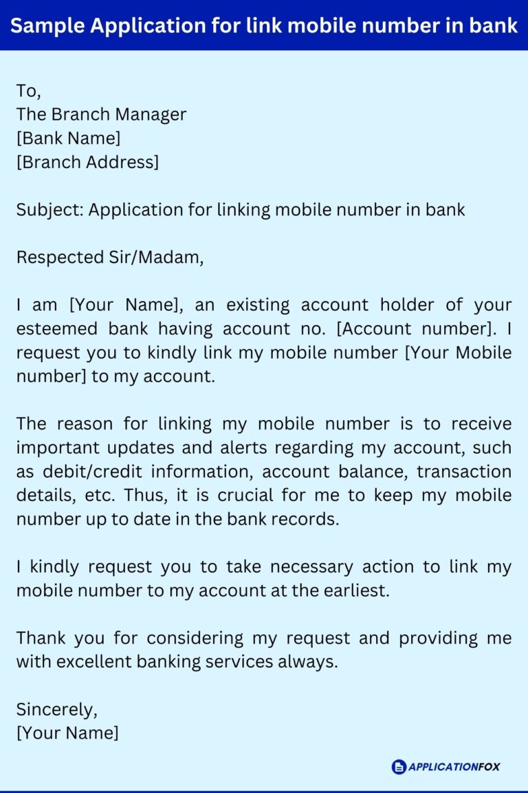 (6+) Application for Mobile Number Registration in Bank