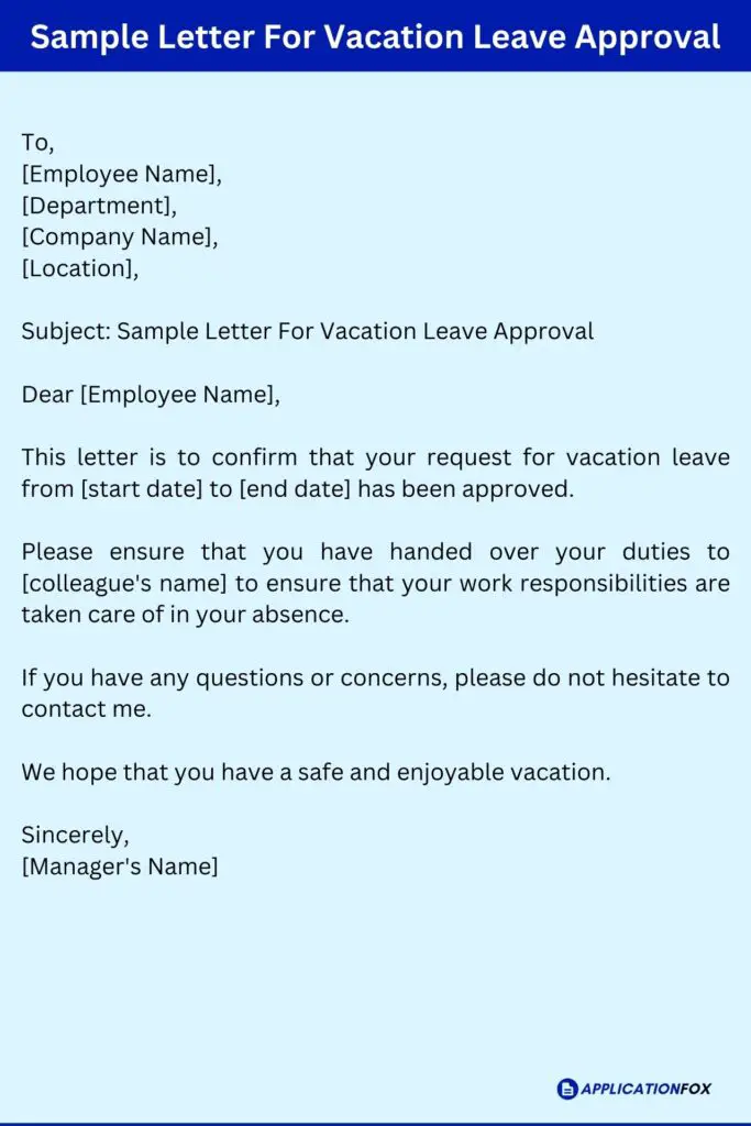 Sample Letter For Vacation Leave Approval