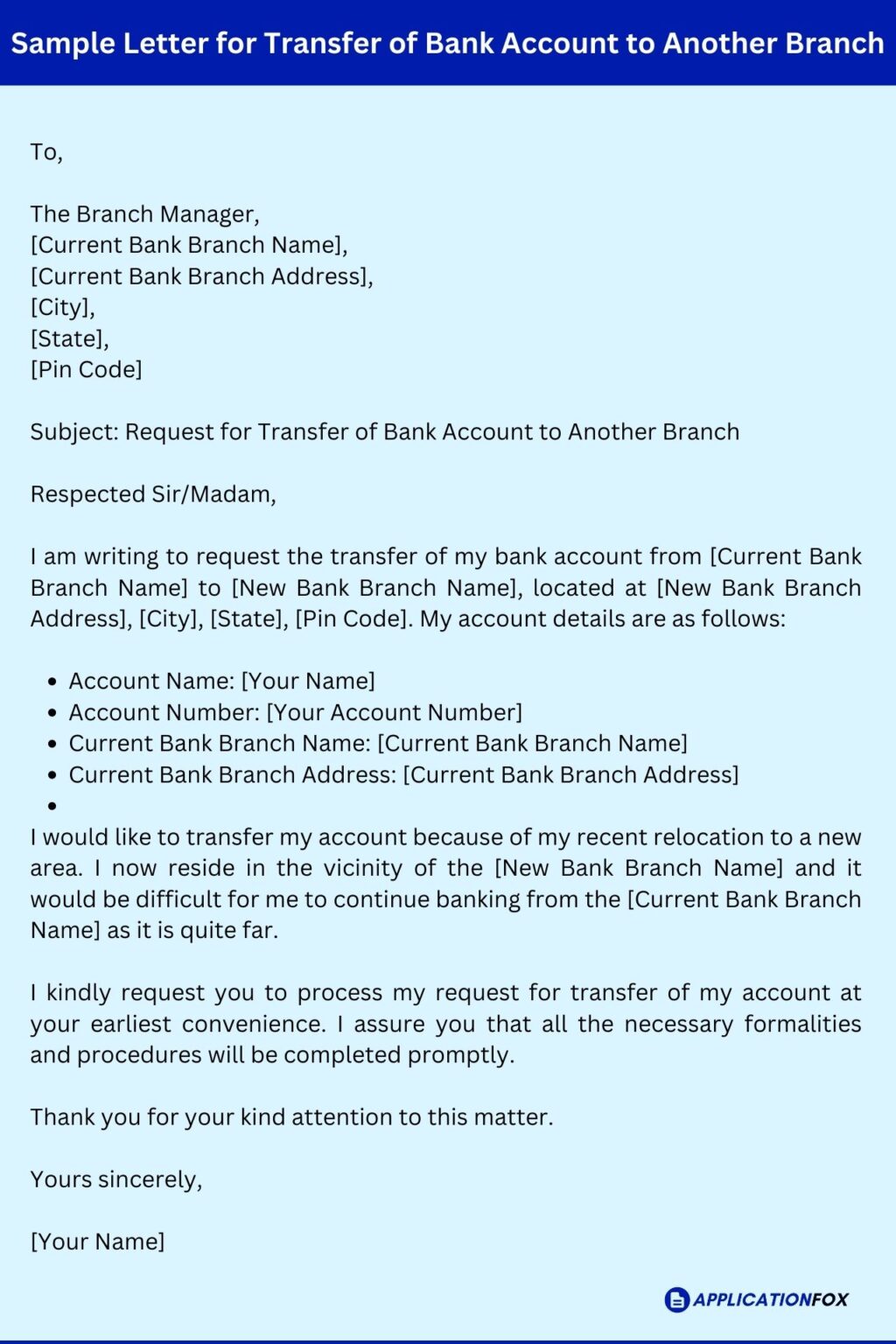 application letter to bank manager for account transfer