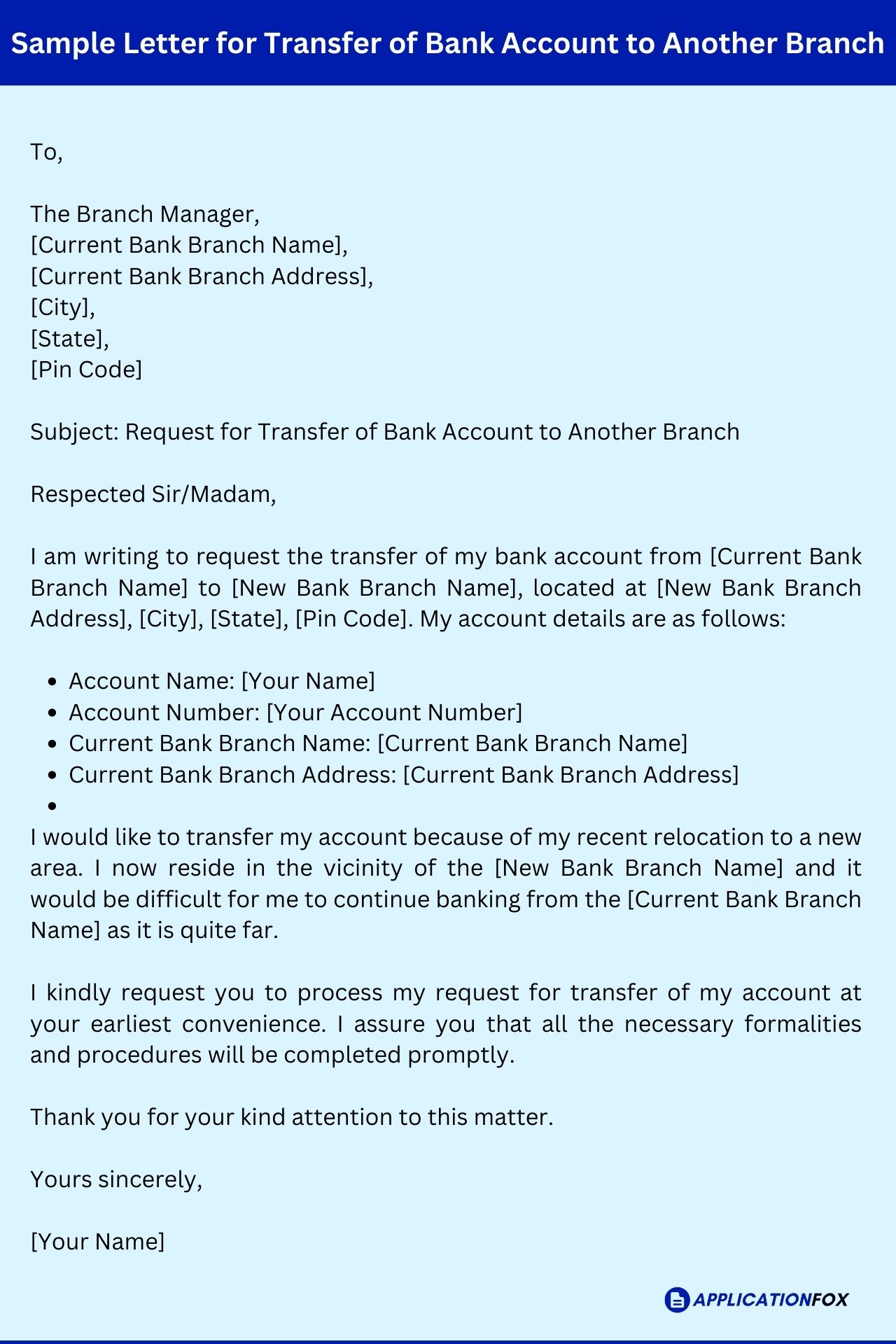 Transfer Of Bank Account Application Letter