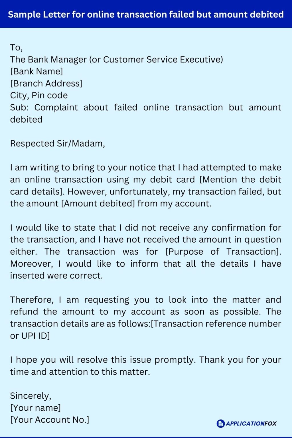 application letter for failed transaction