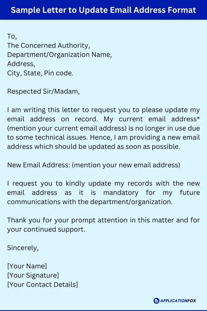 Sample Letter to Update Email Address Format