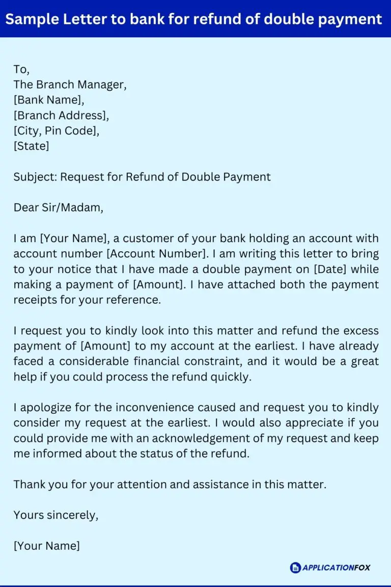 (8+) Application to the Bank Manager for Refund of Money