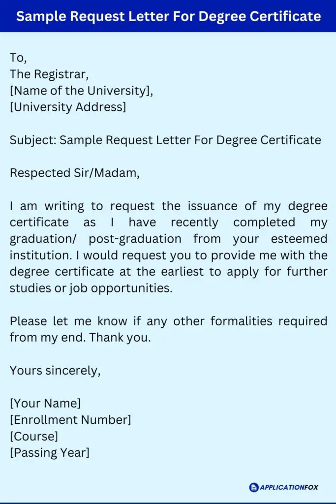 Sample Request Letter For Degree Certificate