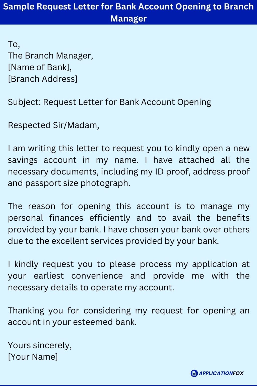 application letter to bank manager for opening new account