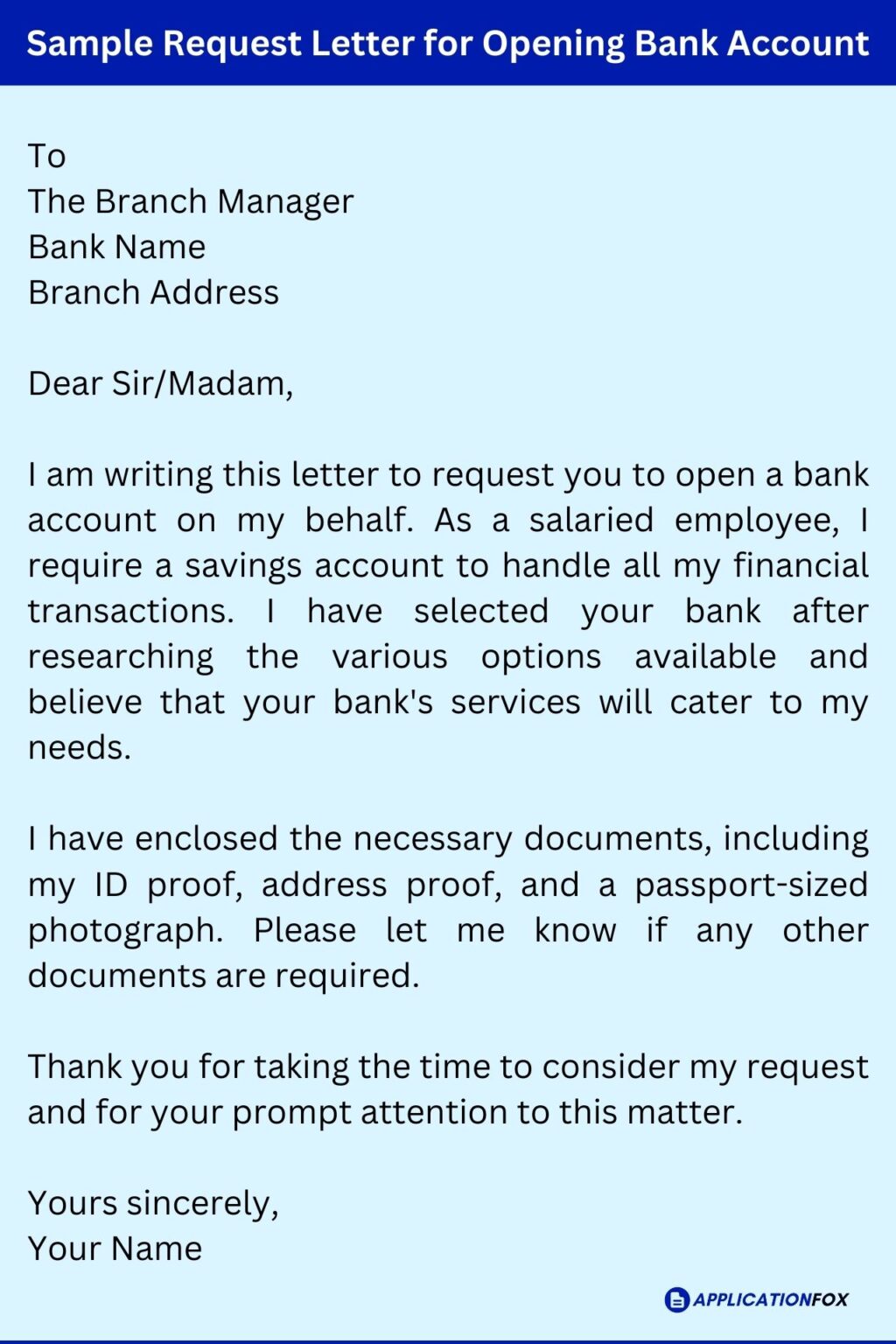 application letter for opening bank account