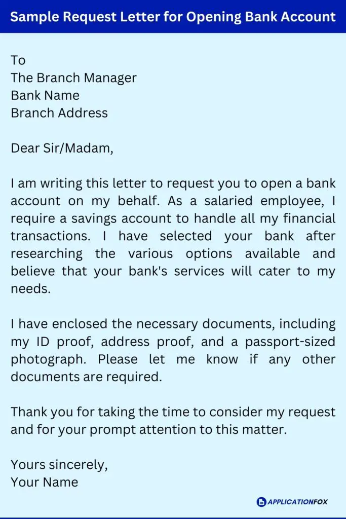 Sample Request Letter for Opening Bank Account