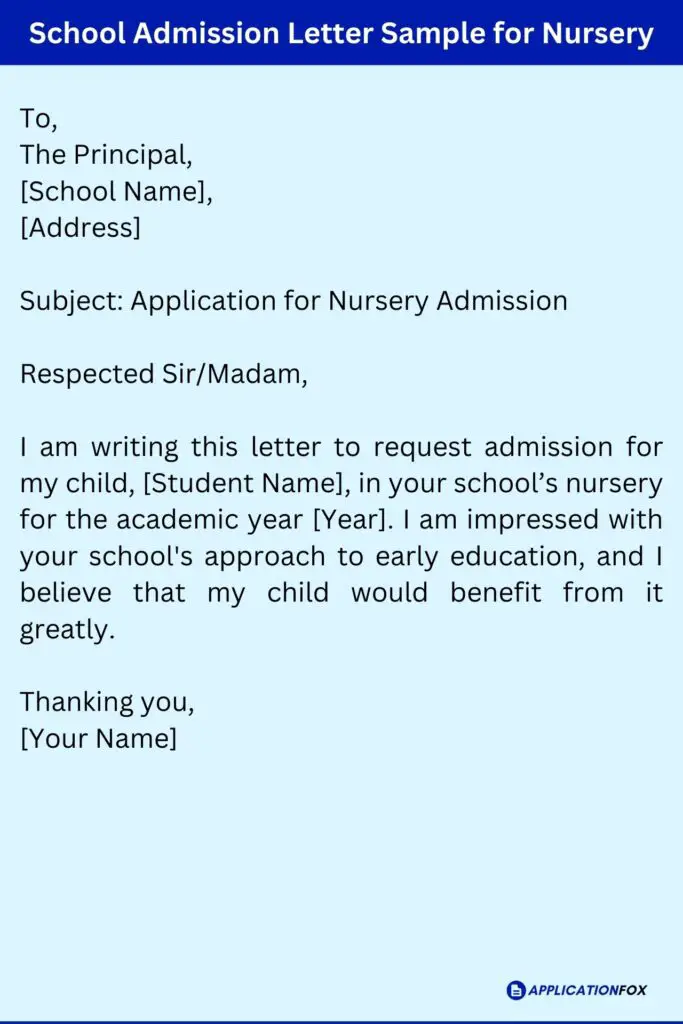 School Admission Letter Sample for Nursery