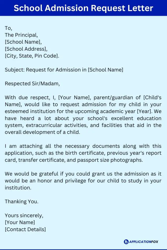  9 Samples Application For School Admission