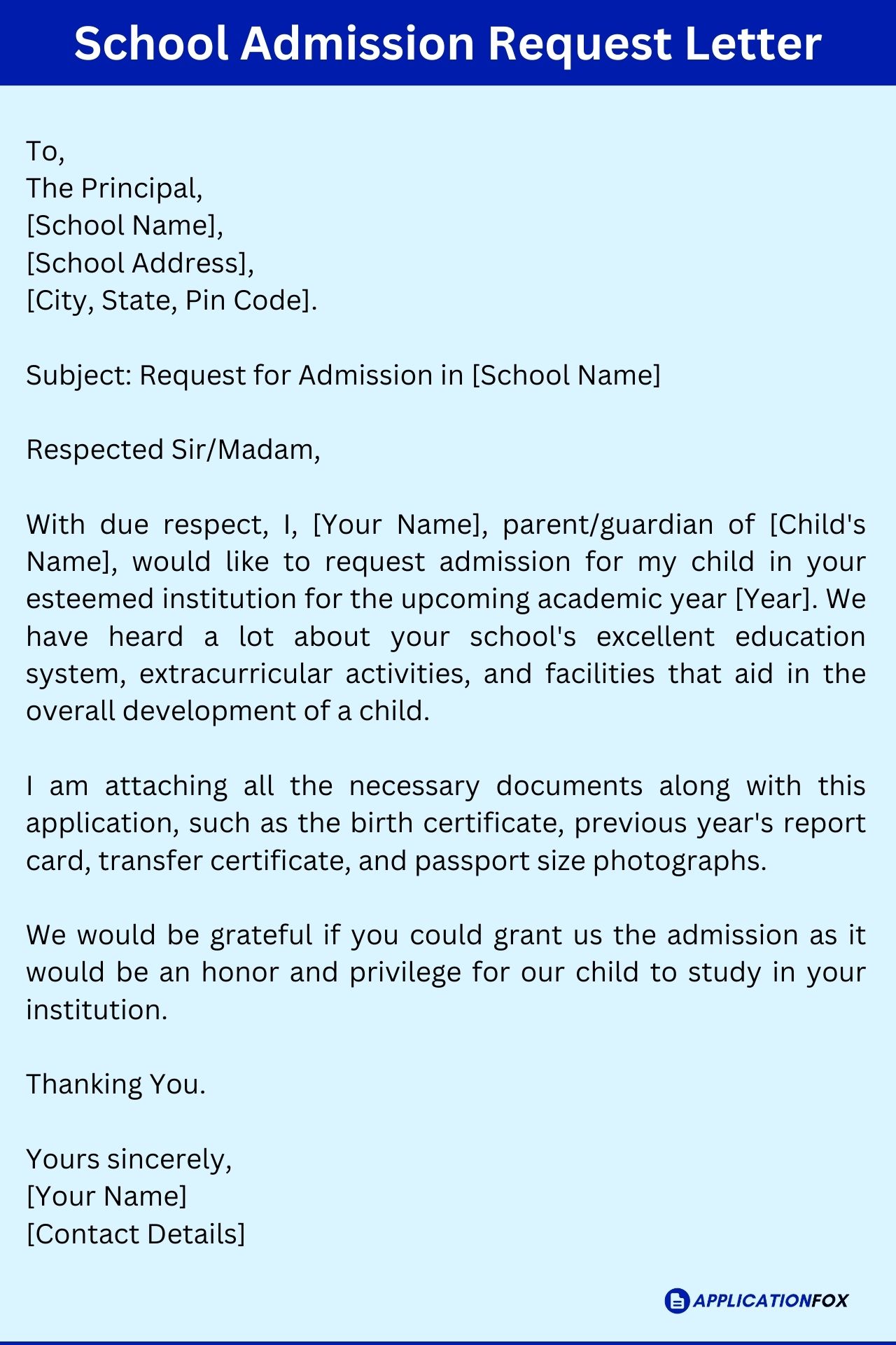 (9+ Samples) Application for School Admission