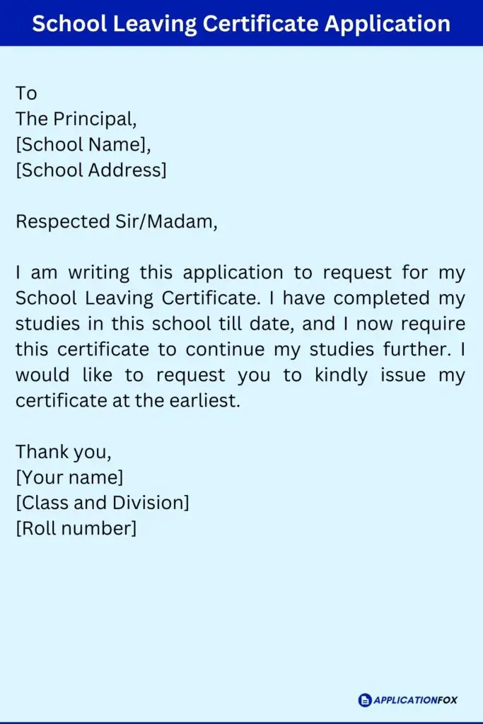 School Leaving Certificate Application