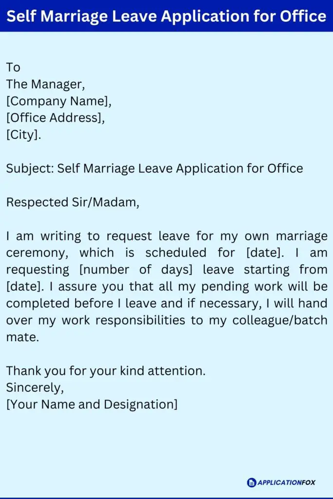 Self Marriage Leave Application for Office