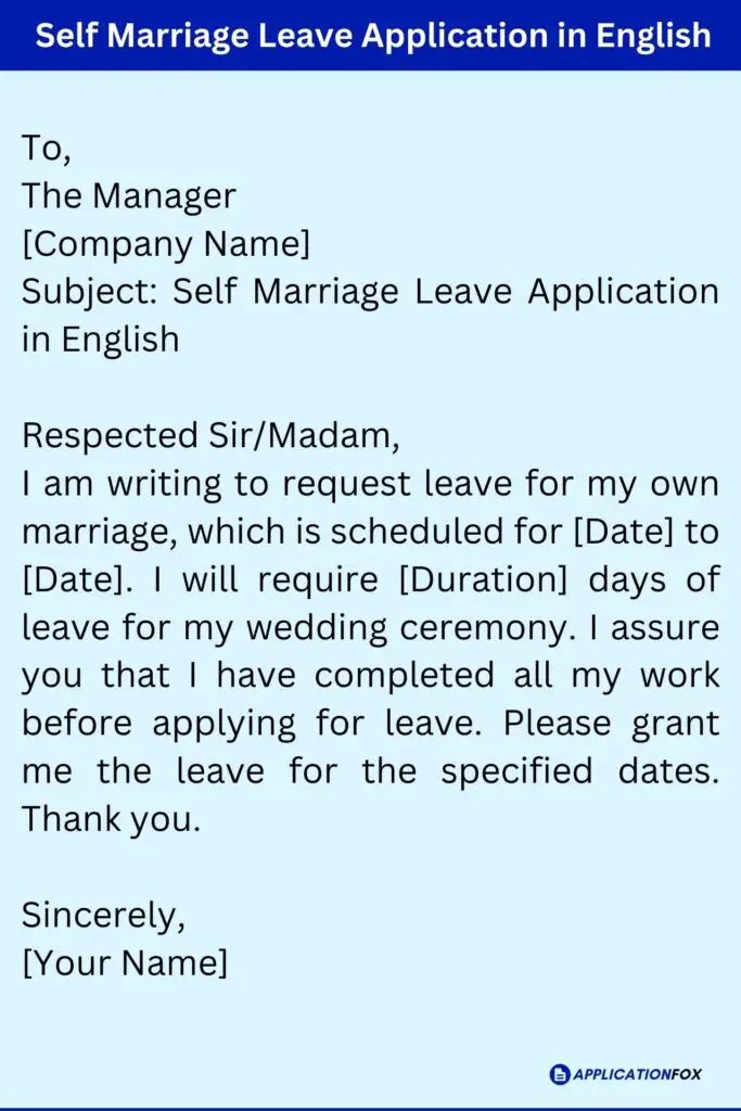Self Marriage Leave Application in English