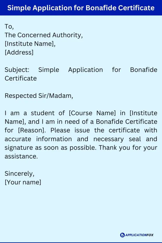 Simple Application for Bonafide Certificate