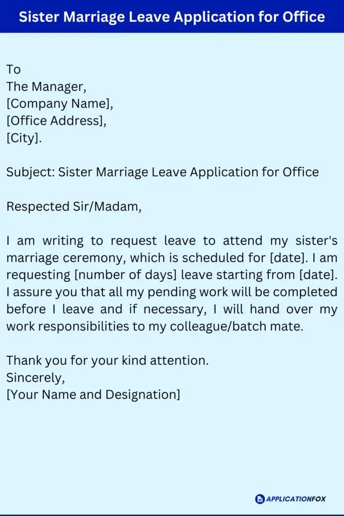 Sister Marriage Leave Application for Office