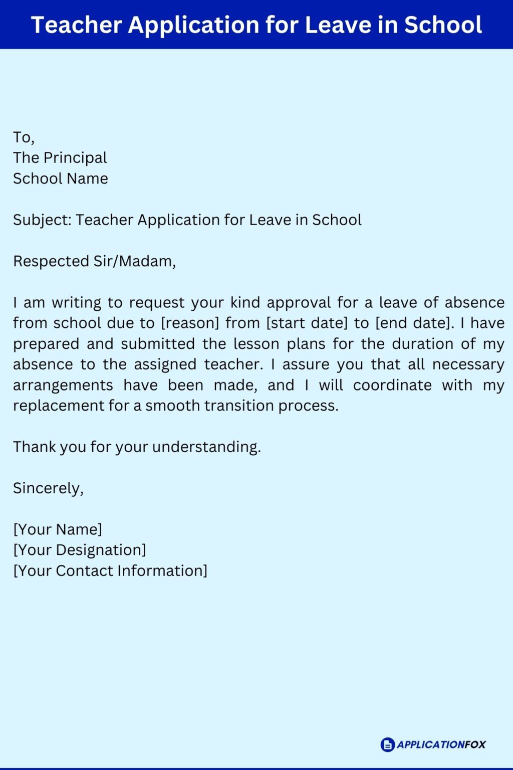 (5+ Samples) Application for Leave in School by Teacher