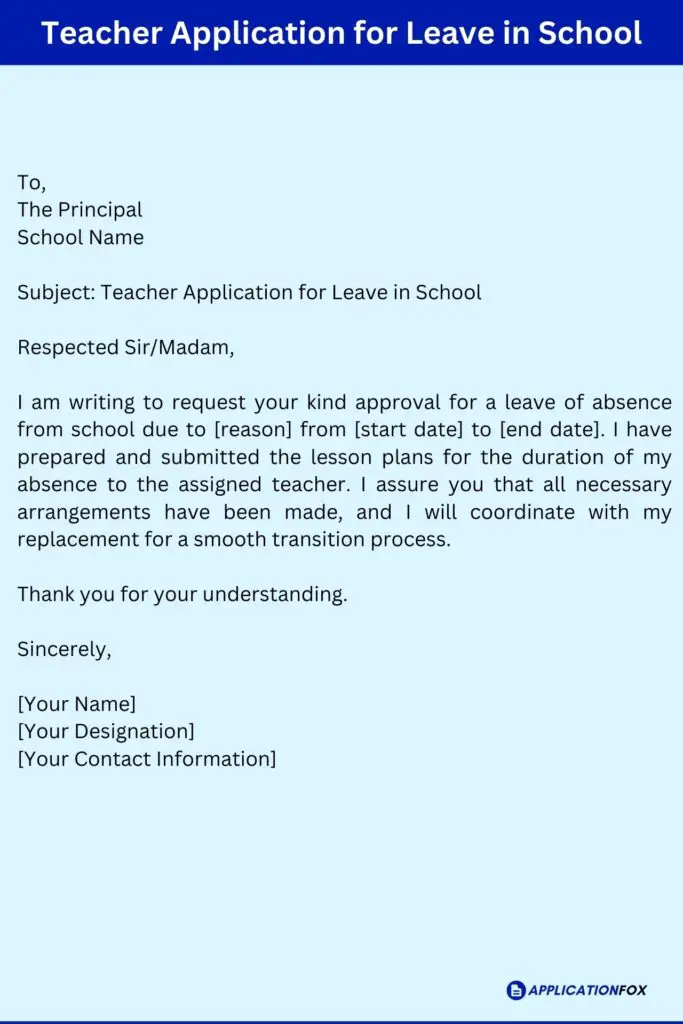 Teacher Application for Leave in School