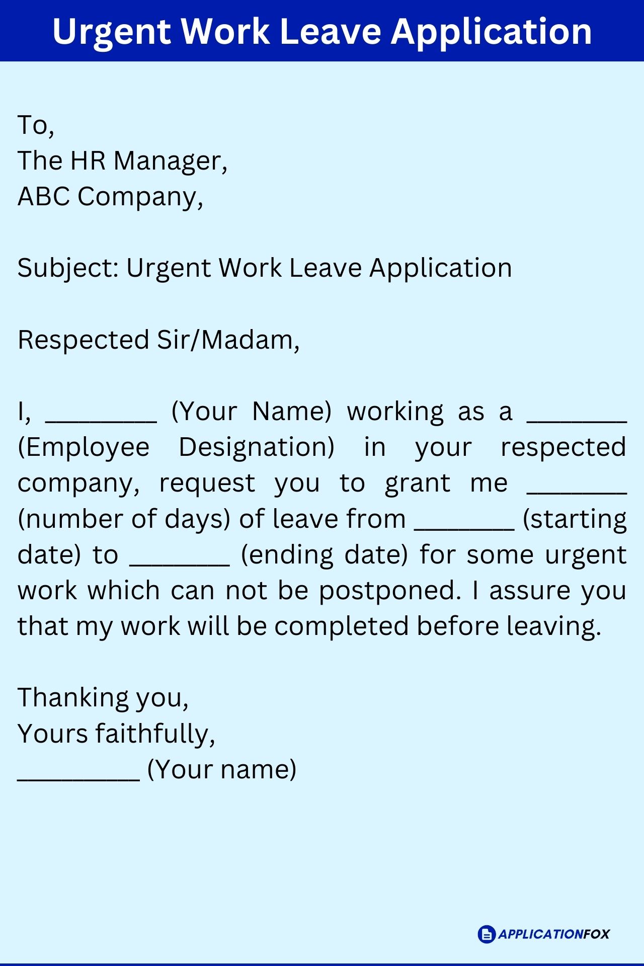 application letter for urgent leave