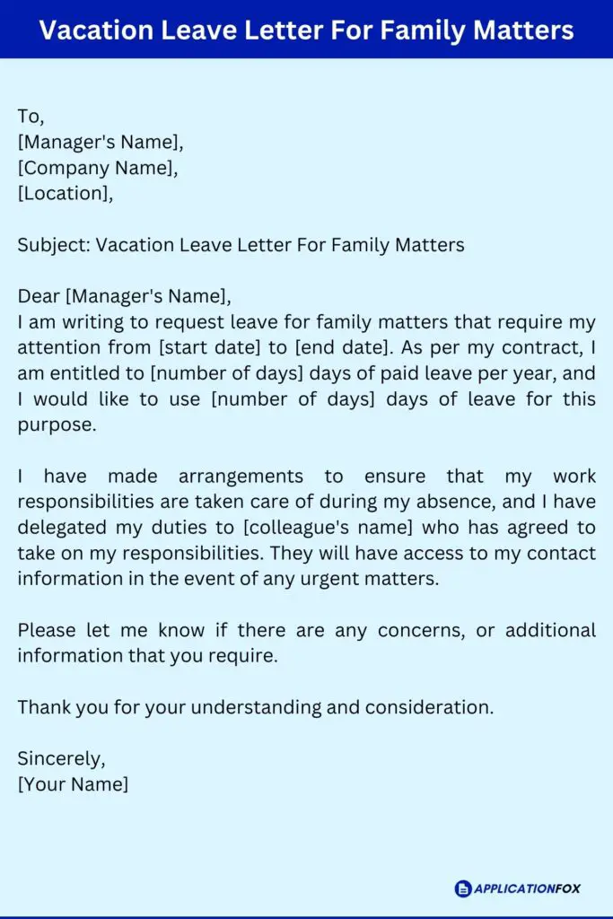 Vacation Leave Letter For Family Matters