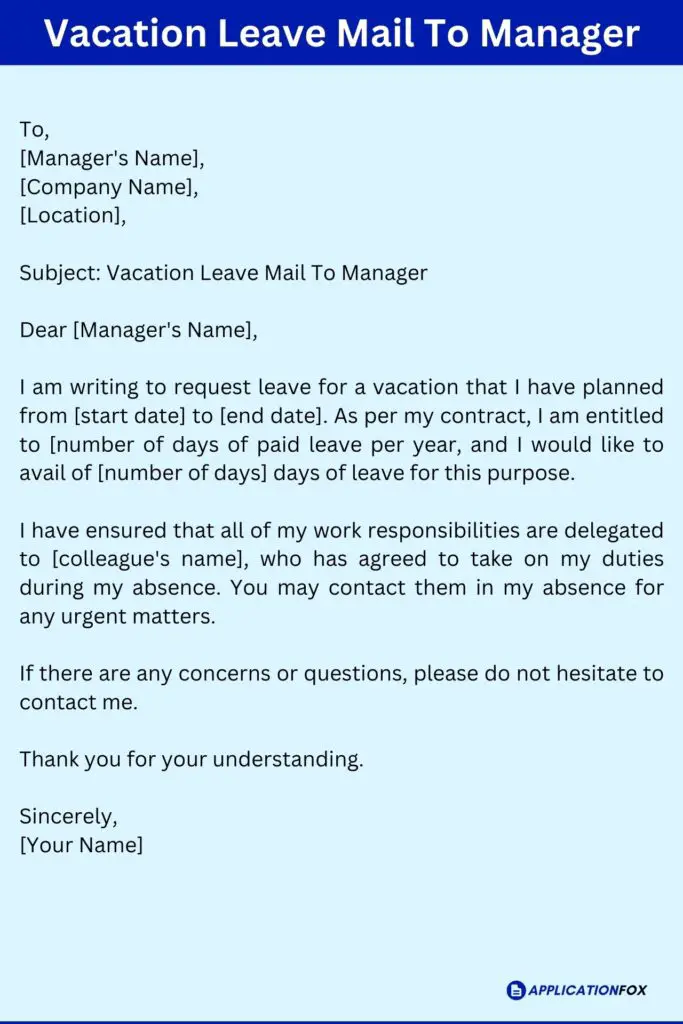 Vacation Leave Mail To Manager