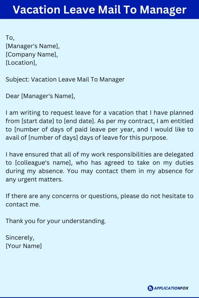  7 Samples Leave Request Mail To Manager For Vacation