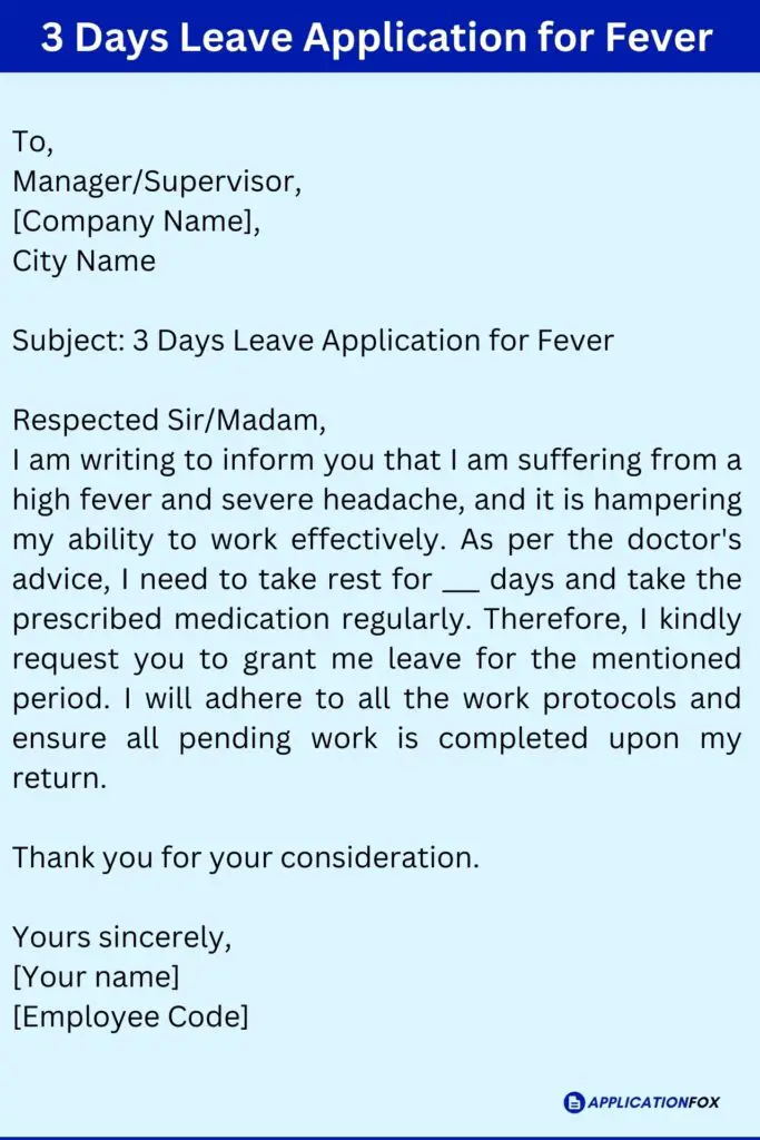 3 Days Leave Application for Fever
