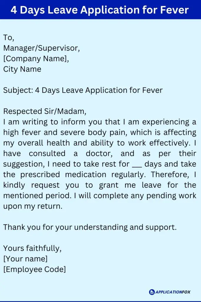 4 Days Leave Application for Fever