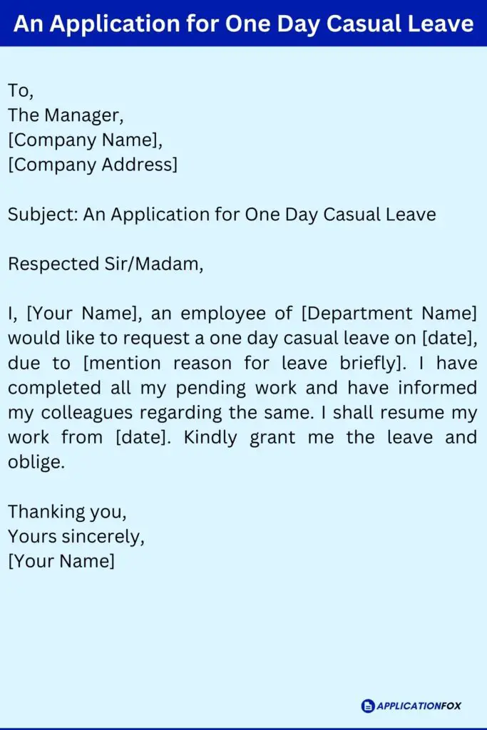An Application for One Day Casual Leave
