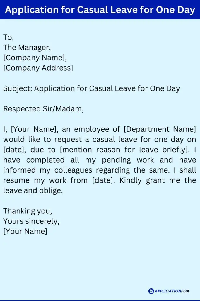 Application for Casual Leave for One Day