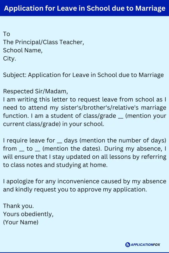 Application for Leave in School due to Marriage