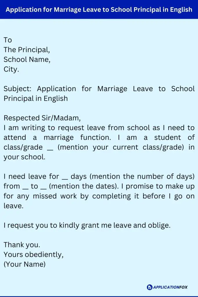 Application for Marriage Leave to School Principal in English