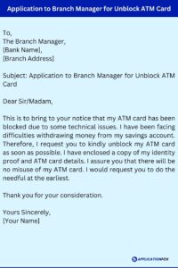 (3+ Samples) Application for Unblock Atm Card