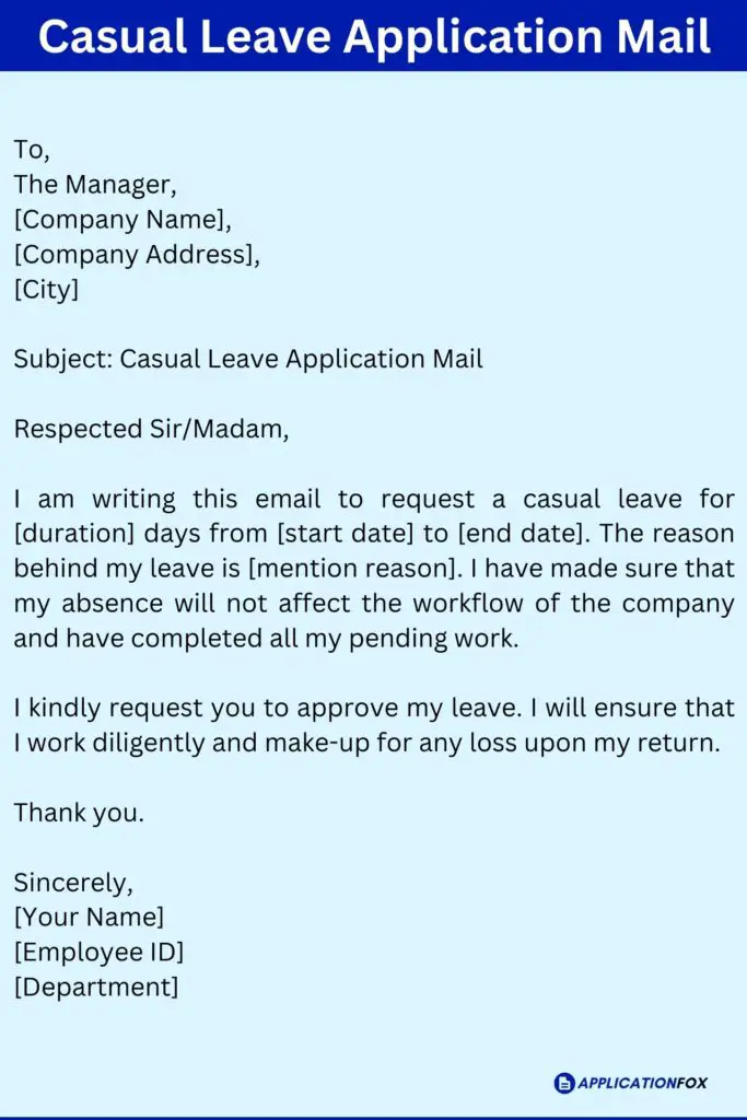 Casual Leave Application Mail
