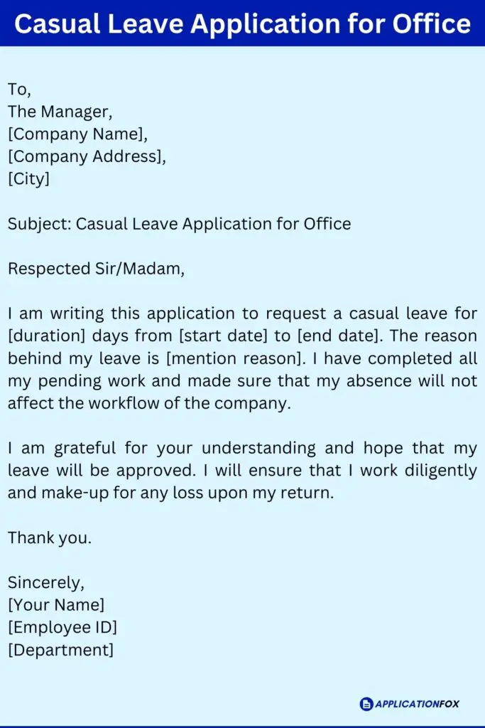 Casual Leave Application for Office