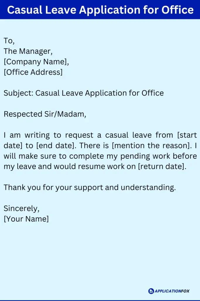 Casual Leave Application for Office