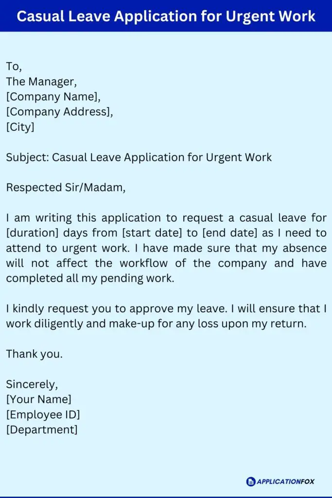 Casual Leave Application for Urgent Work