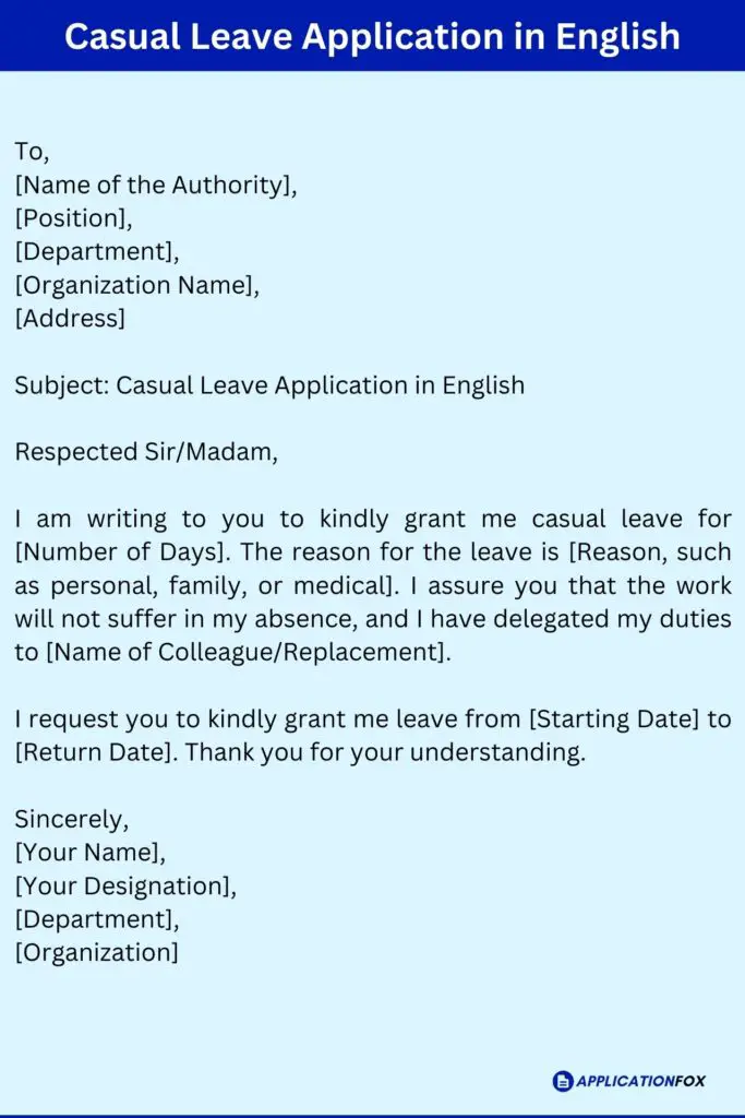 Casual Leave Application in English