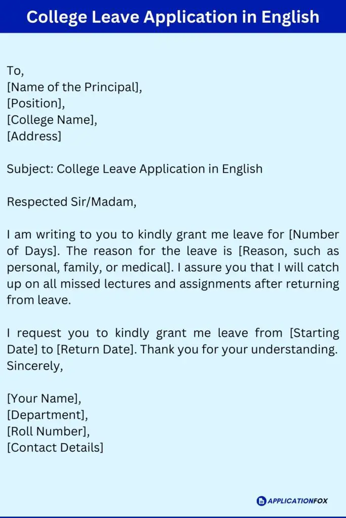 College Leave Application in English