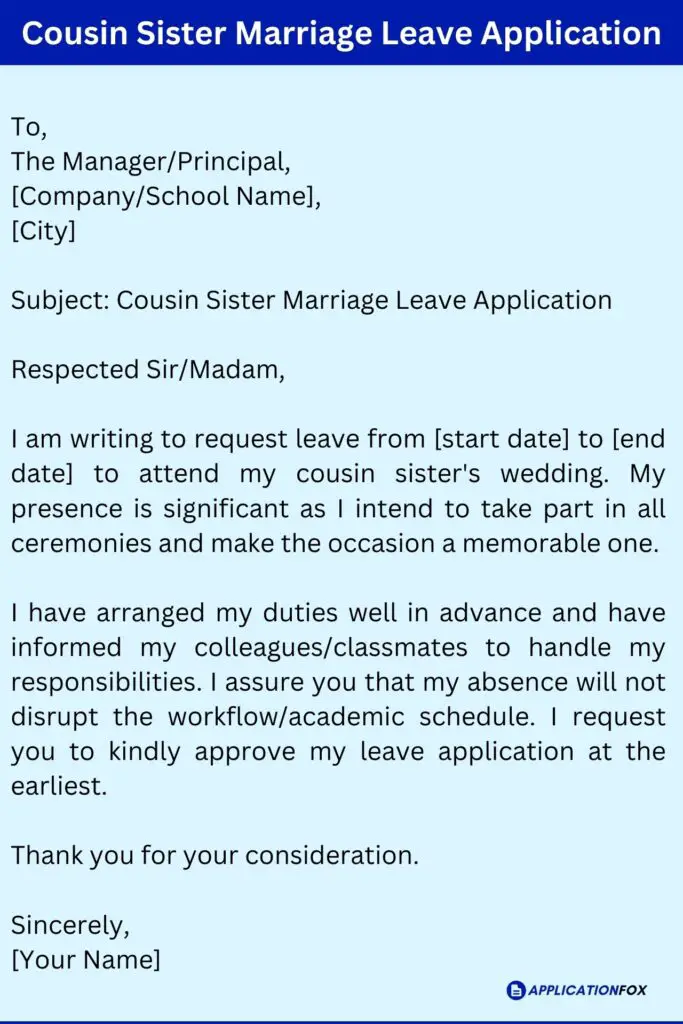 Cousin Sister Marriage Leave Application