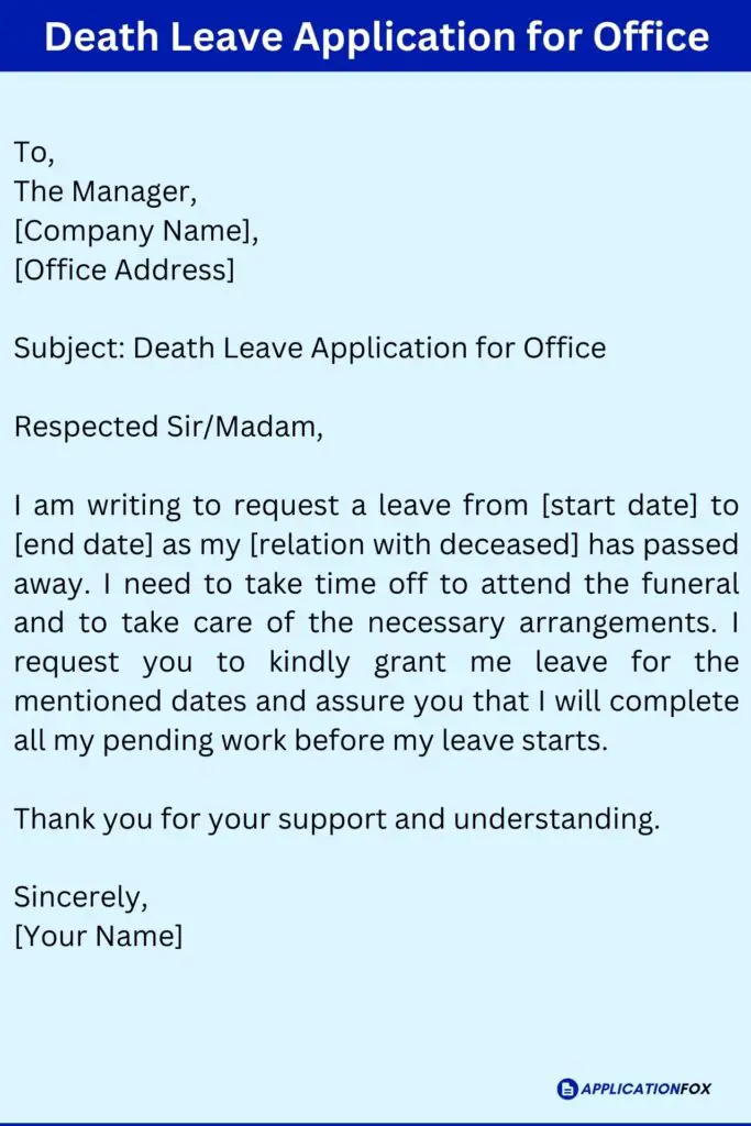 Death Leave Application for Office