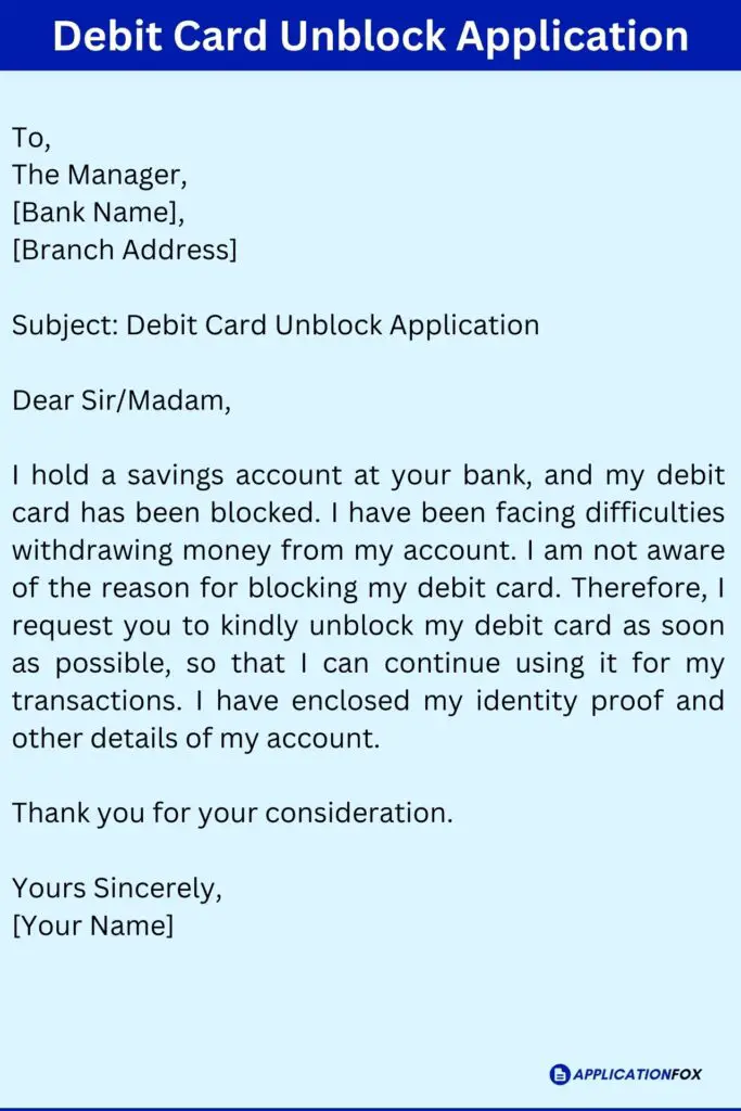 Debit Card Unblock Application