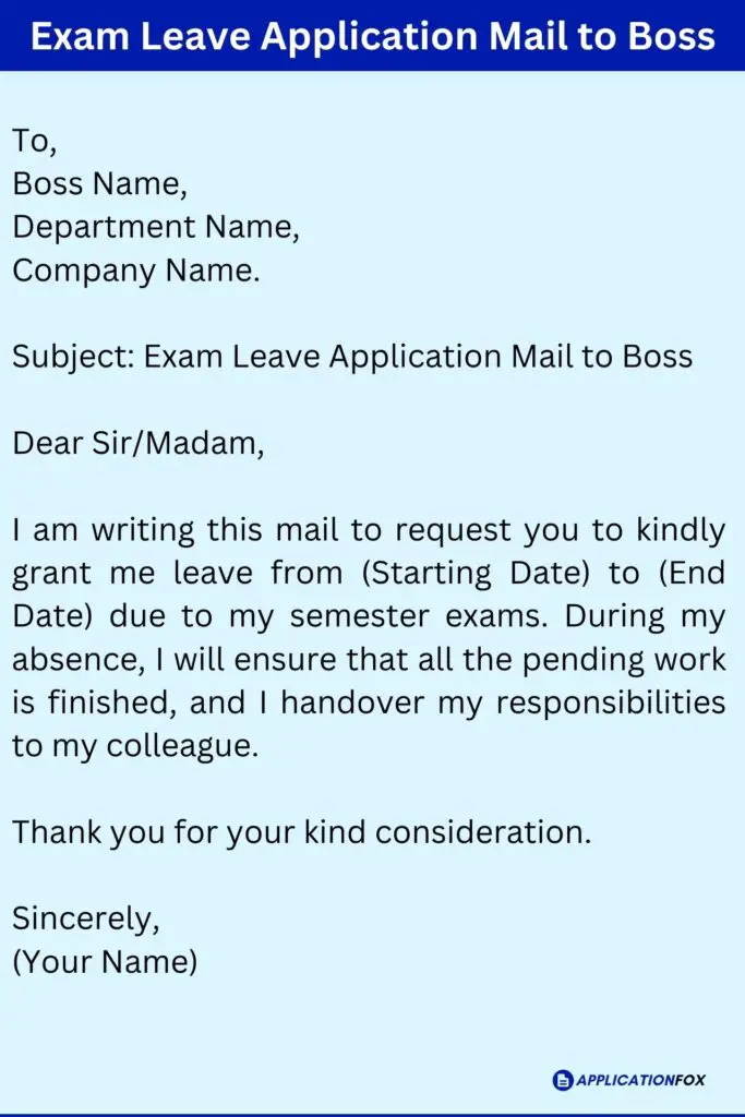 Exam Leave Application Mail to Boss