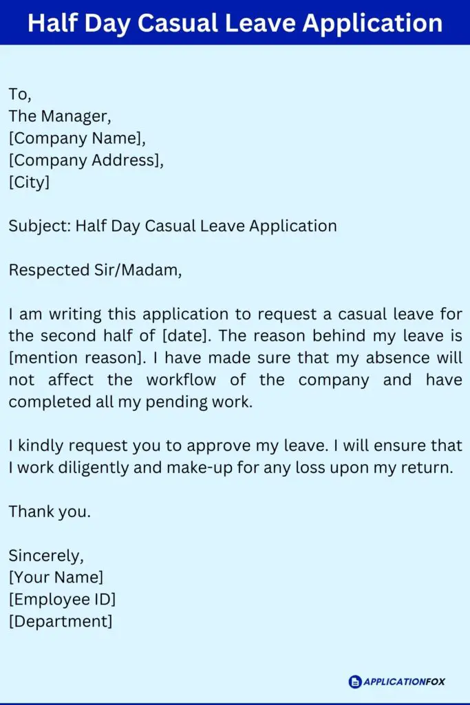 Half Day Casual Leave Application