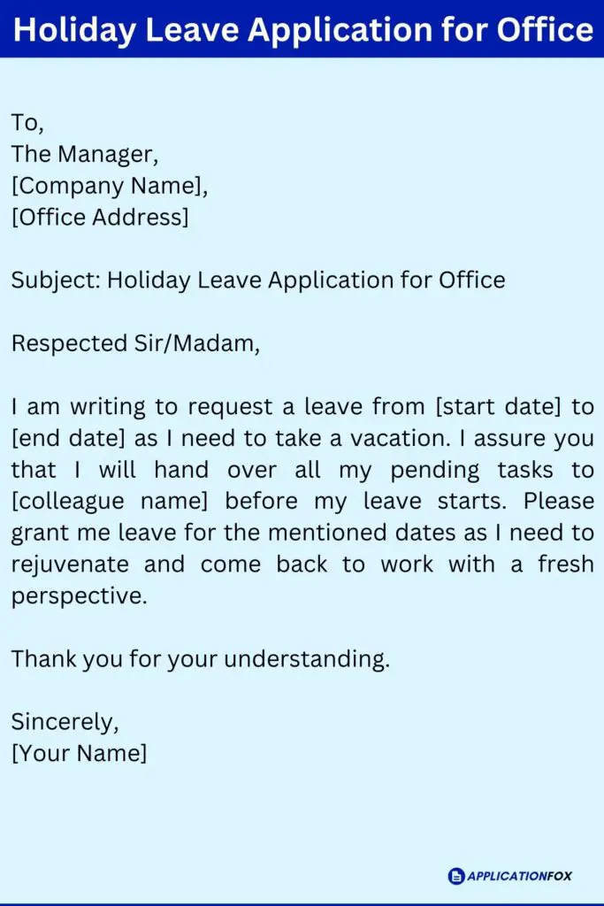 Holiday Leave Application for Office
