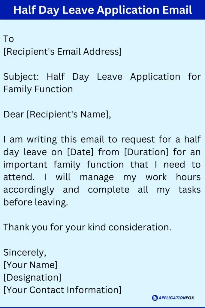 Half Day Leave Application Email