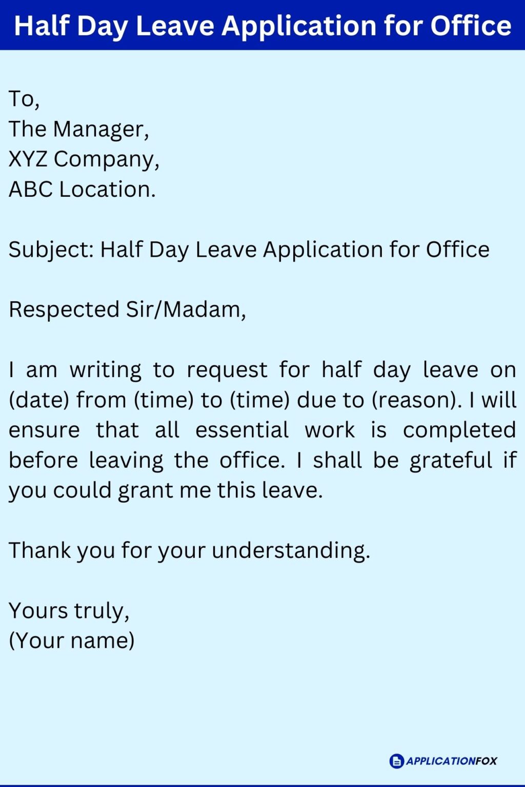 half day leave application message